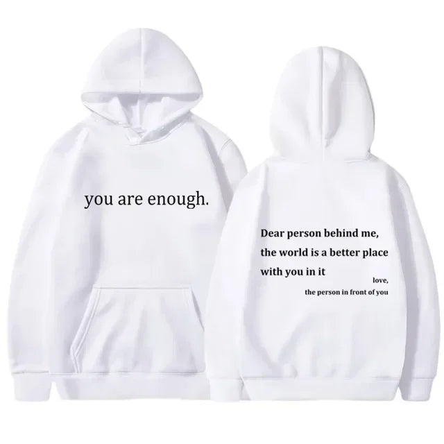 YOU ARE ENOUGH Print Hoodies Autumn Casual Sportswear Plus Fleece Winter Tops Pullover Men's Hoodies Streetwear Sweatshirts