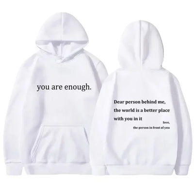 YOU ARE ENOUGH Print Hoodies Autumn Casual Sportswear Plus Fleece Winter Tops Pullover Men's Hoodies Streetwear Sweatshirts
