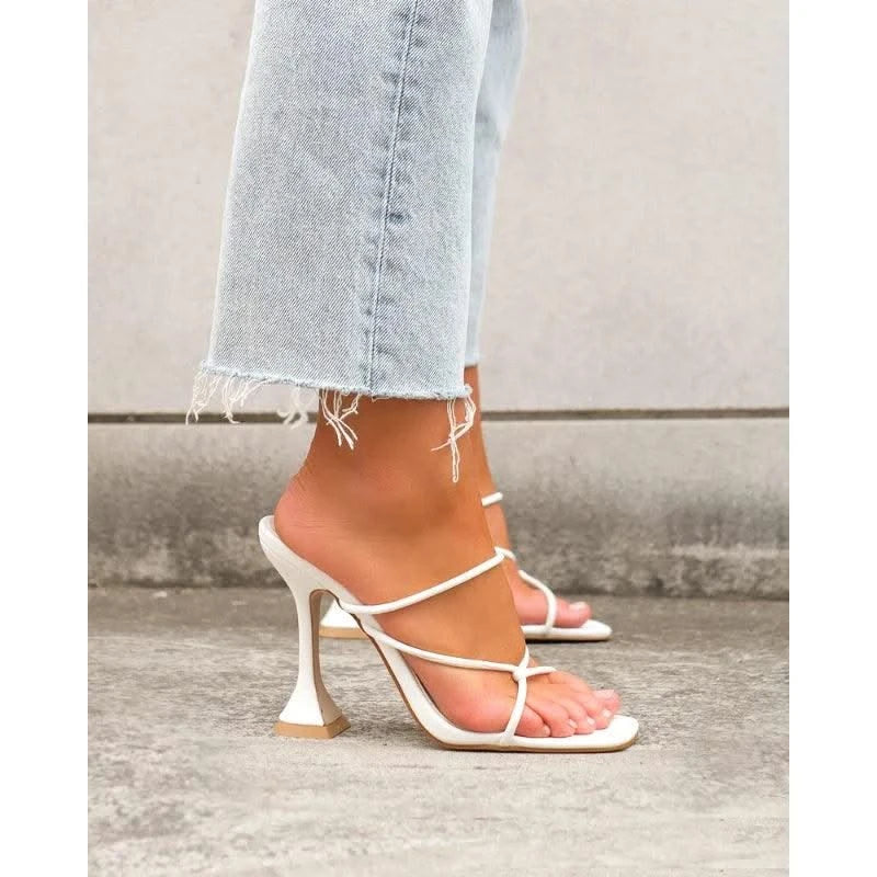 2023 Summer Pumps Sexy high heels Slippers Sandals Shoes Women Thin High Heels Square Toe Sandal Lady Pump Shoes Mules white - Elanique