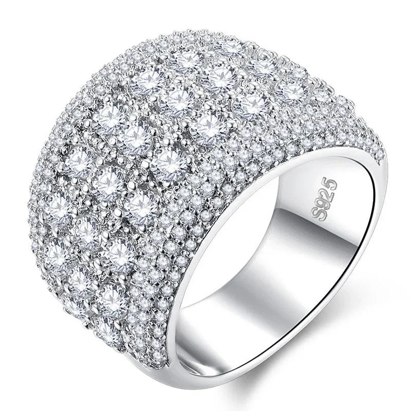 Luxury Female Rings 925 Stamp Plata AAA Inlaid Cubic Zircon Crystal  Wide Rings for Women Jewelry Gift Fashion Statement Bijoux
