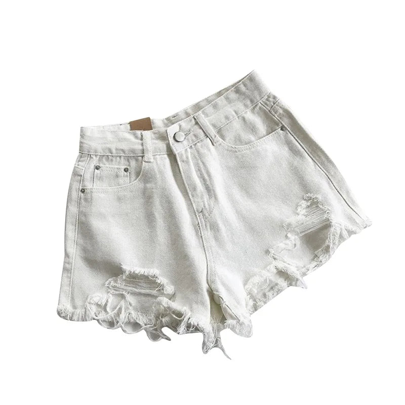 Korean Denim Holes Shorts For Women  Fashion High WaistWide Leg Short Jeans Female Designer Casual Street Short 2025 New Trend