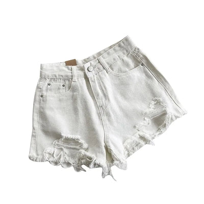 Korean Denim Holes Shorts For Women  Fashion High WaistWide Leg Short Jeans Female Designer Casual Street Short 2025 New Trend
