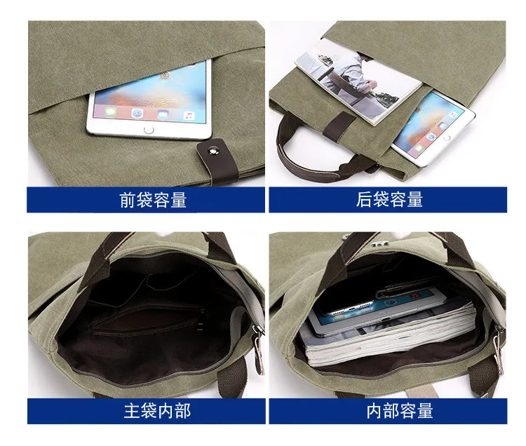 Men's Fashion Canvas Shoulder Bag Business Travel Crossbody bags Men Multifunctional Messenger Bags Briefcase Men Handbags Totes