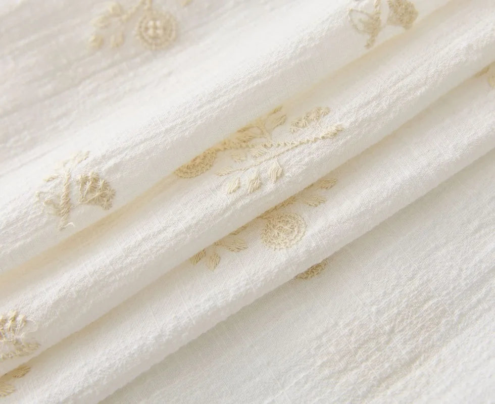140x50cm Embroidered Slub Cotton Linen Fabric Clothing Sewing Fabric, Diy Women's Dress Forest Flower Cloth