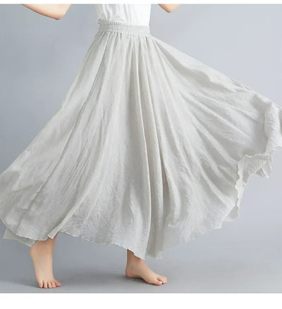 Fashion Solid Cotton Linen Women Skirts Maxi Elegant Harajuku Saia Casual Loose Long Skirt Ladies Clothes Faldas Ropa Mujer