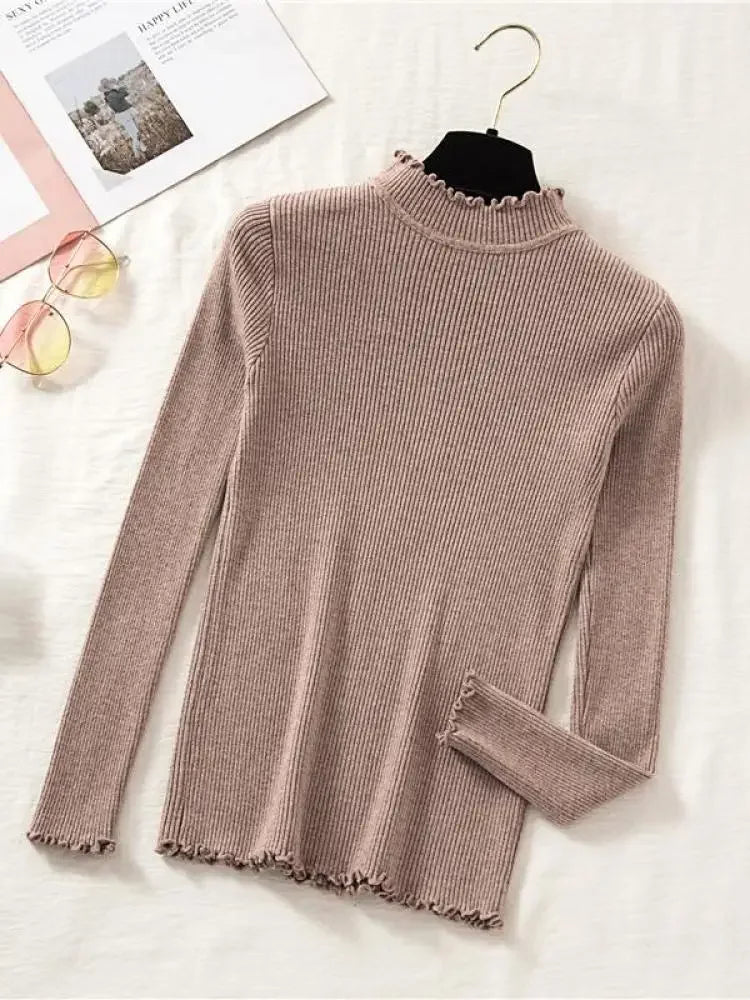 Mock Neck Clothes Knitted Woman Sweaters Pullovers Autumn Winter Basic Women's Jumper Slim Somen's Sweater Pull Long Sleeve