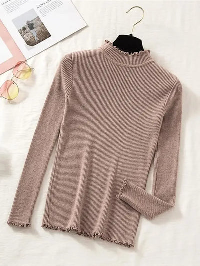 Mock Neck Clothes Knitted Woman Sweaters Pullovers Autumn Winter Basic Women's Jumper Slim Somen's Sweater Pull Long Sleeve