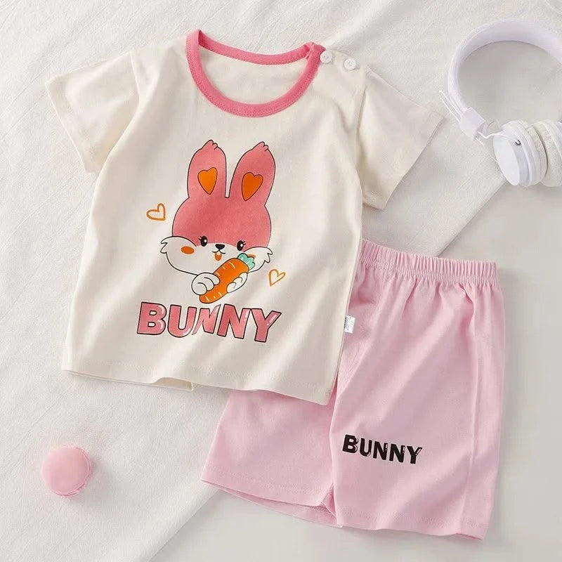 Summer Children Suits For Girls Short Sleeve Sets For Baby Girls Two Clothes T-shirt + Shorts Sets Toddler Clothing