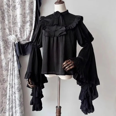 Japanese Y2k Lolita Blouse Women Ruffle Sleeve Harajuku Tops Sweet Gothic Aesthetic Vintage Cosplay Shirts Blusas Mujer De Moda