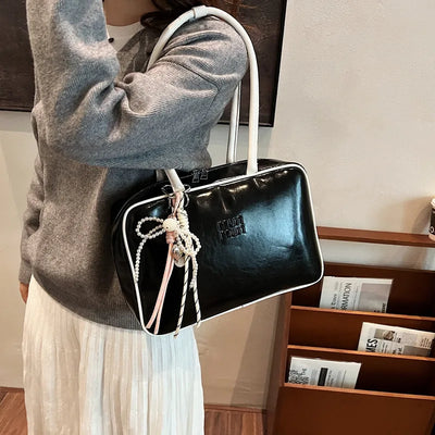 Designer Bowling Tote Women's Oversized Shoulder Bag, High-Capacity Office Handbag, Fashionable Minimalist Crossbody Purse