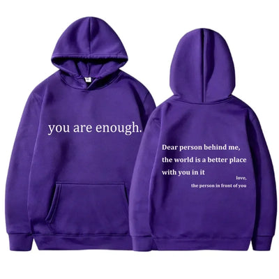 New YOU ARE ENOUGH Print Hoody Autumn Casual Sportswear Plus Fleece Elastic Tops Pullover Men's Hoodies Streetwear Sweatshirts