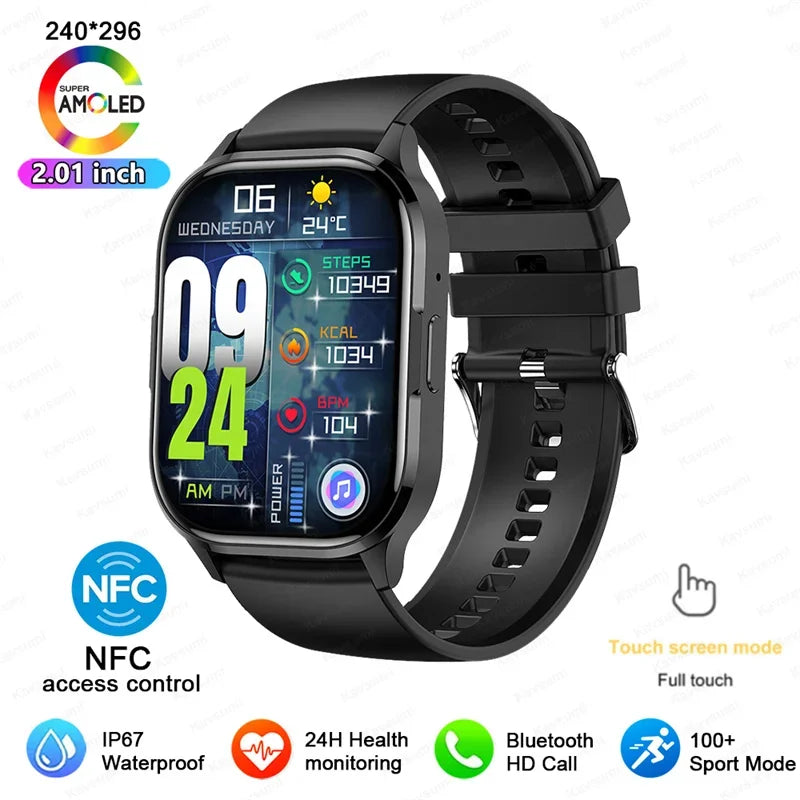 Women Smartwatch 2.01inch AMOLED Screen Bluetooth Call  NFC Sport Watch Blood Pressure Music Women Smart Watch for Huawei Xiaomi