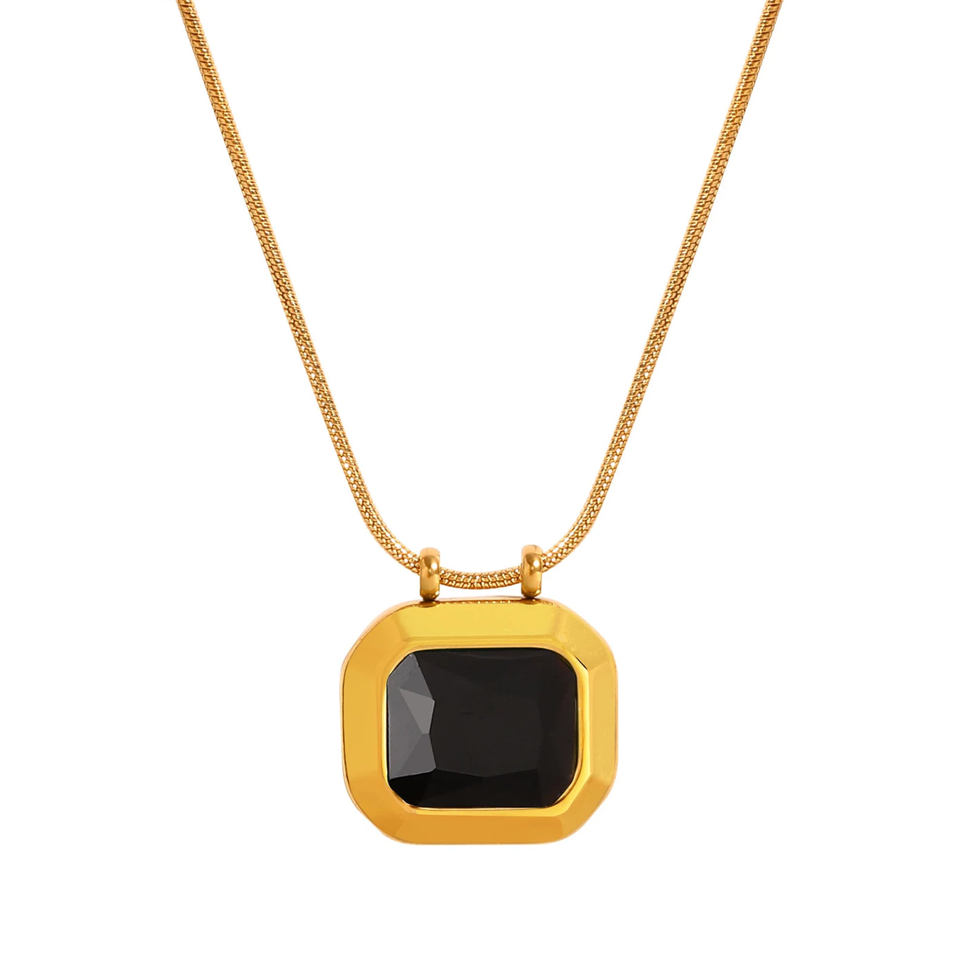 Square Solitaire Pendant Cubic Zirconia Necklace for Women, Stone Snake Link Adjustable, Stainless Steel Jewelry