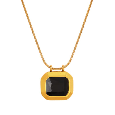 Square Solitaire Pendant Cubic Zirconia Necklace for Women, Stone Snake Link Adjustable, Stainless Steel Jewelry