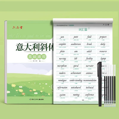 New Italy English Italic Font Calligraphy Book Practice Copybook Handwriting Copy Book Learn English for Adults Student Beginner