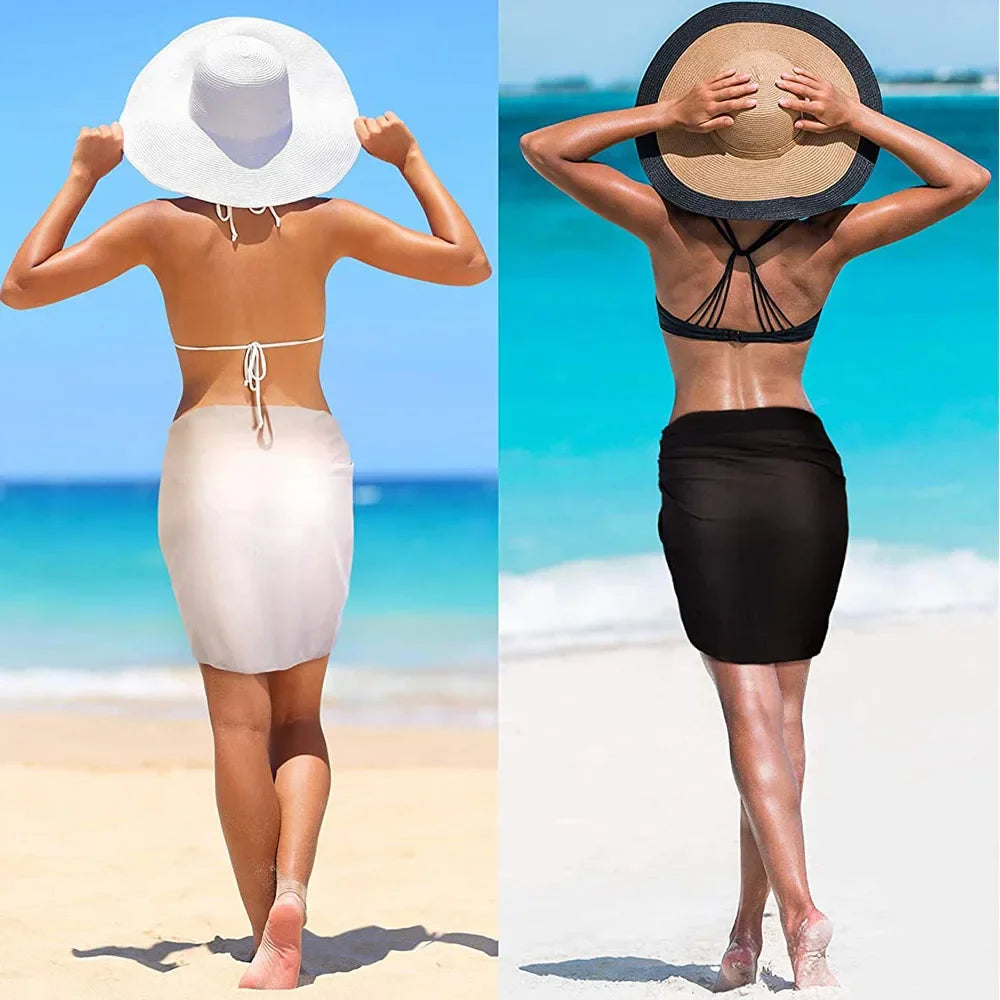 Swimsuit Coverups for Women Ruffle Hem Sarong Beach Bikini Wrap Sheer Short Skirt Chiffon Scarf for Swimwear