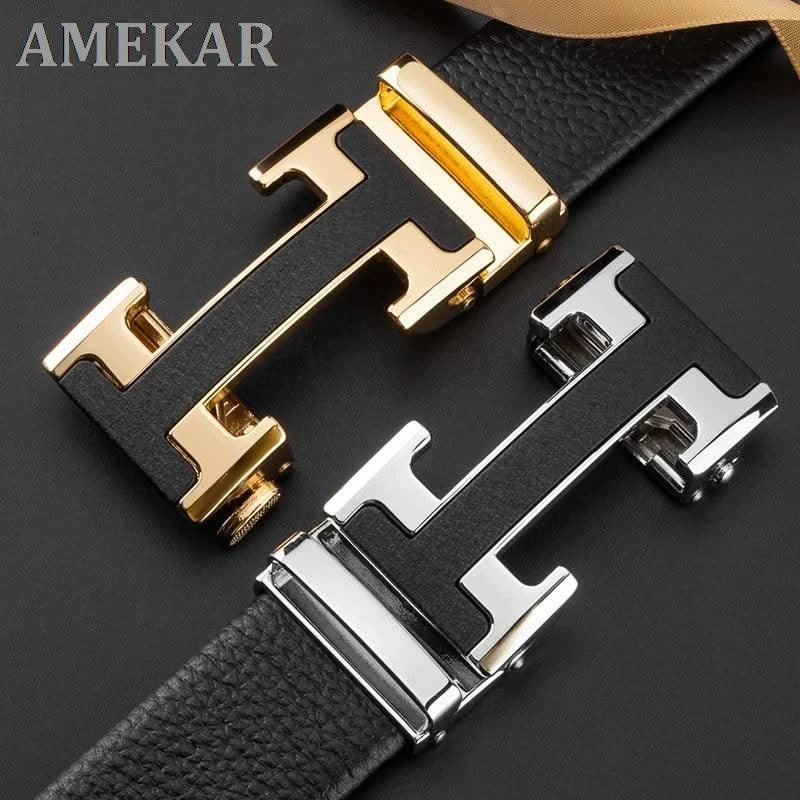 High Quality Alloy Buckle Genuine Real Leather Vintage H Automatic Buckle Belt for Men | Male