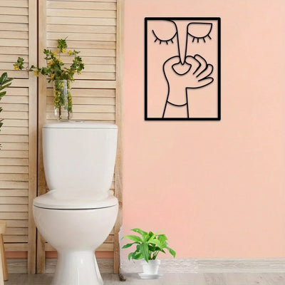 Metal Wall Art for Toilet: Funny Portrait with Minimal Line Art Design as Bathroom Sign & Restroom Decor