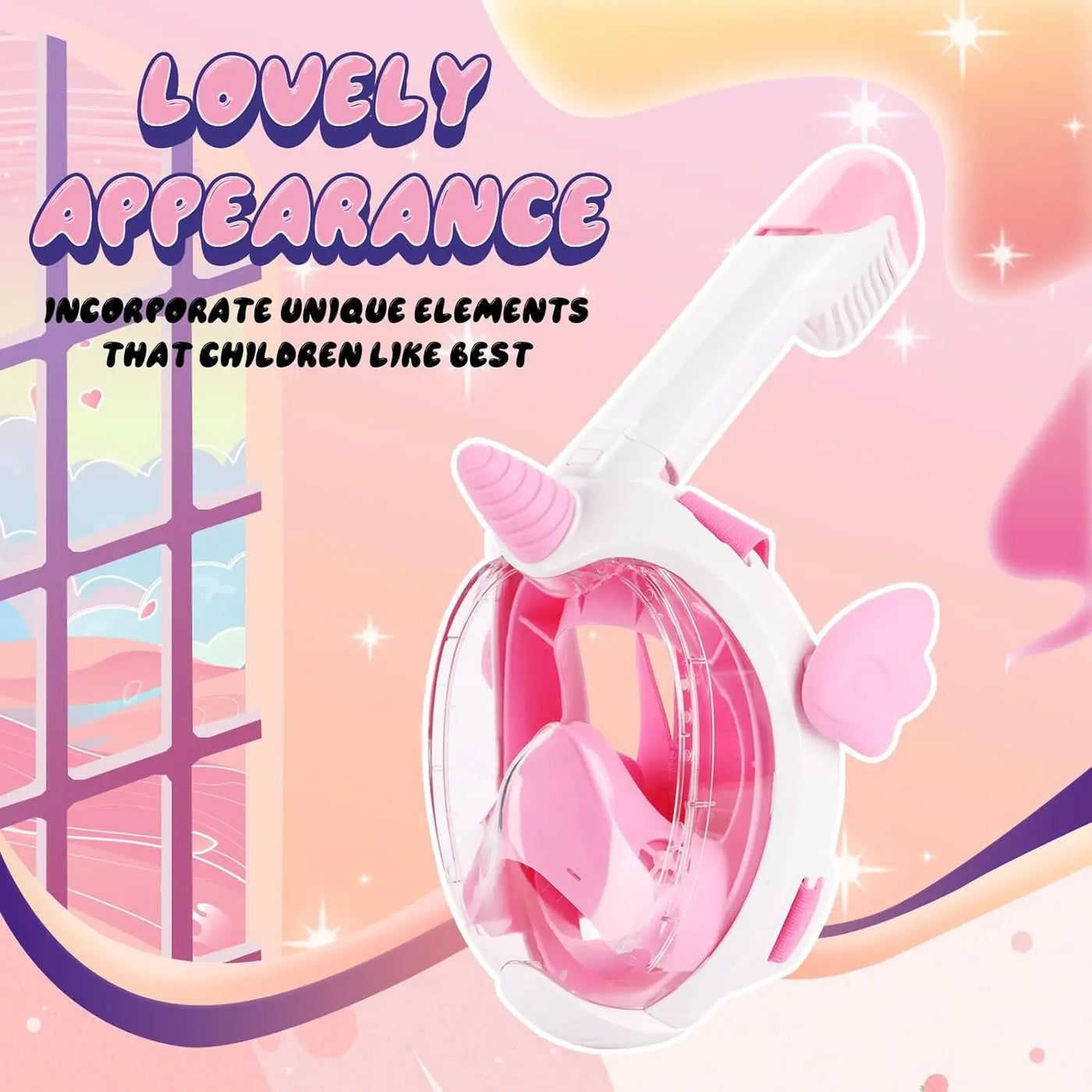 Unicorn Full Face Snorkel Mask Kids Anti-Fog Waterproof Safe Design Single Breathing Hose Comfort Fit Children Underwater Swim