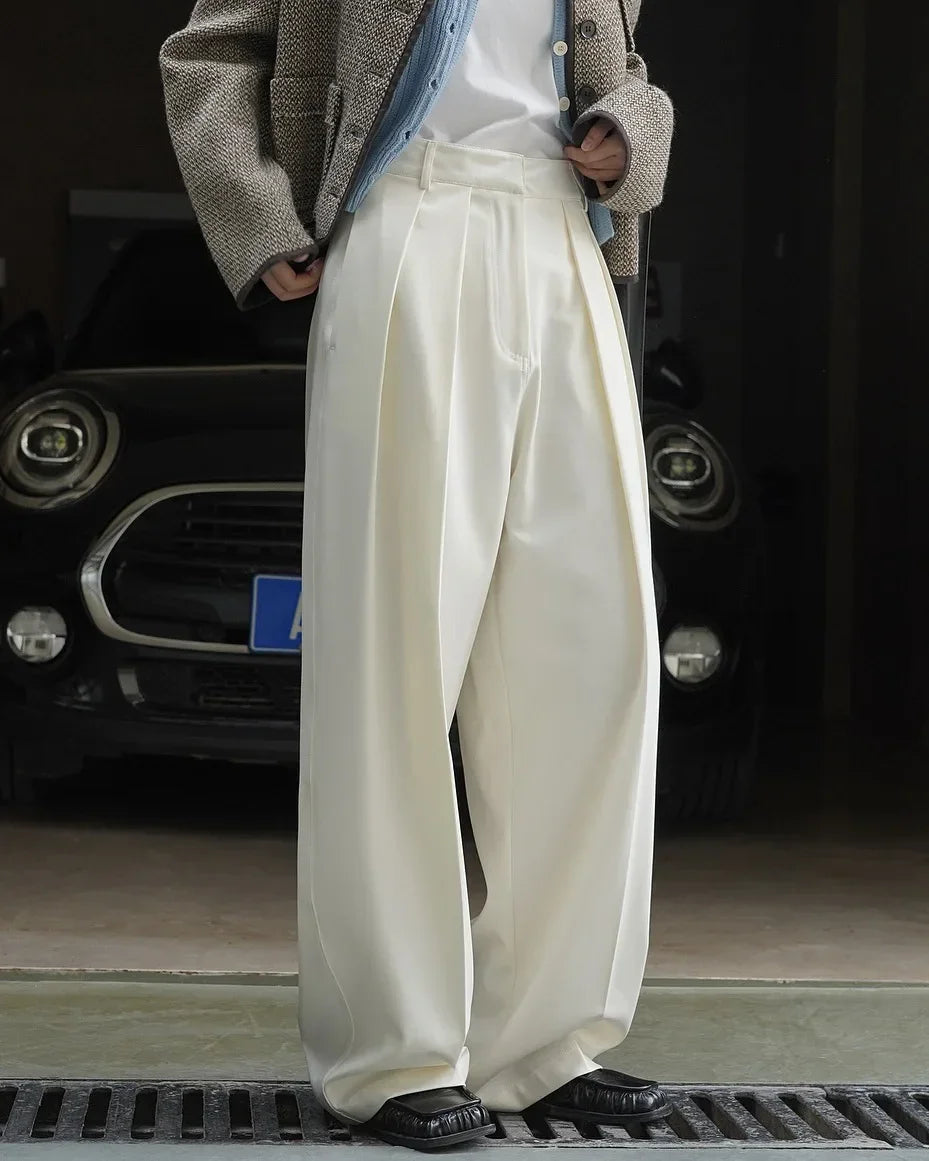 women's casual solid color straight leg wide trousers loose wear thin trousers pants