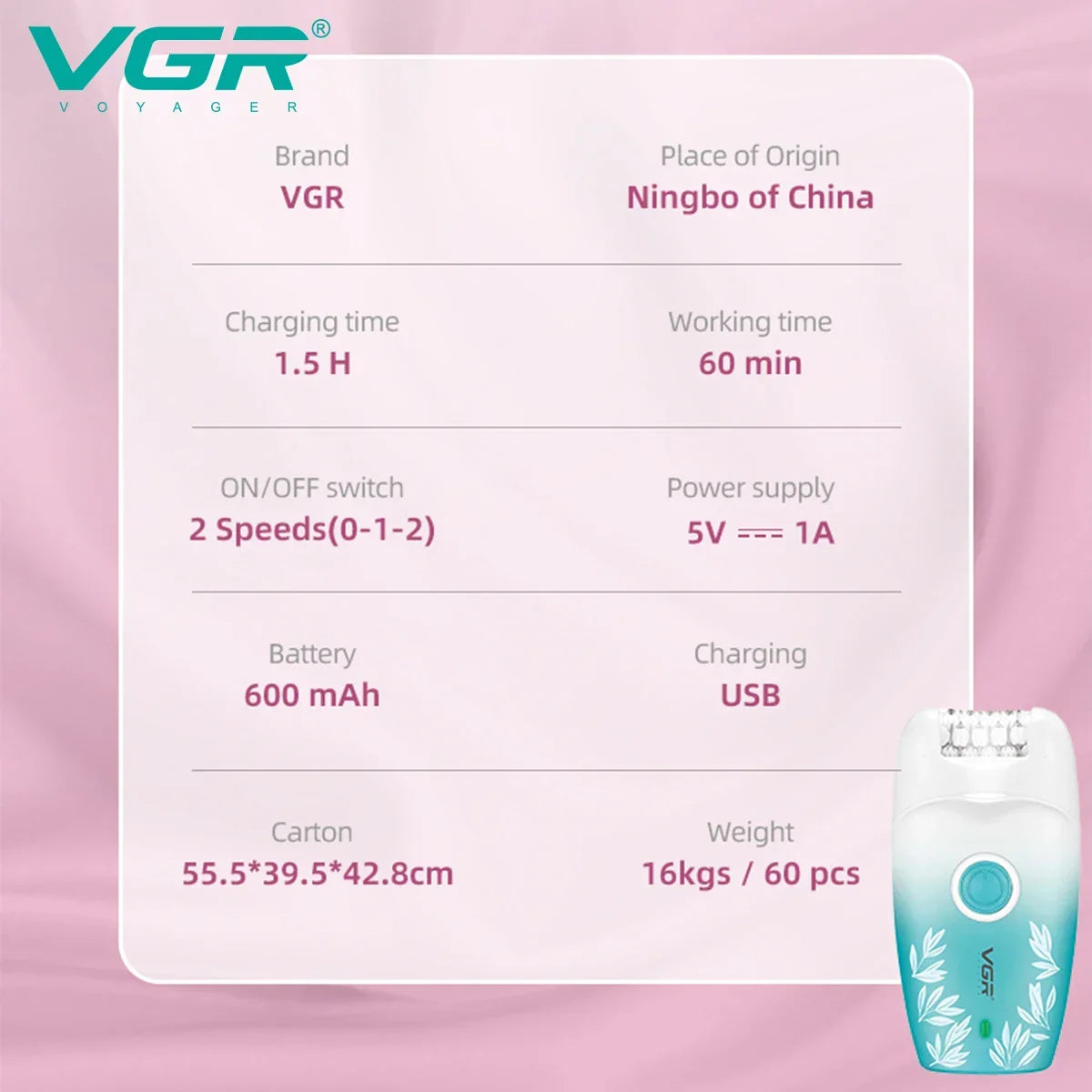 VGR 738 Women's Epilators Metal Hair Removal Machine Woman Usb C Shaver Woman Electric Finich Touch 37