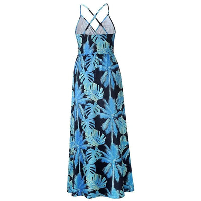 Floral Dress Women's Summer Dress Sexy Backless V-neck Suspender Long Dress