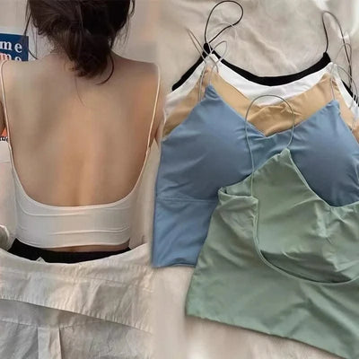 Women Crop Tops Ice Silk Summer Bra Sports Spaghetti Strap Top