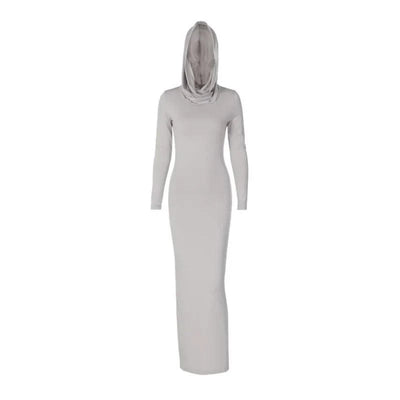 Hooded Long Dress For Women Y2k Clothes Sexy Streetwear Long Sleeve Bodycon Vestidos De Mujer Solid Robe Femme Été Back Split