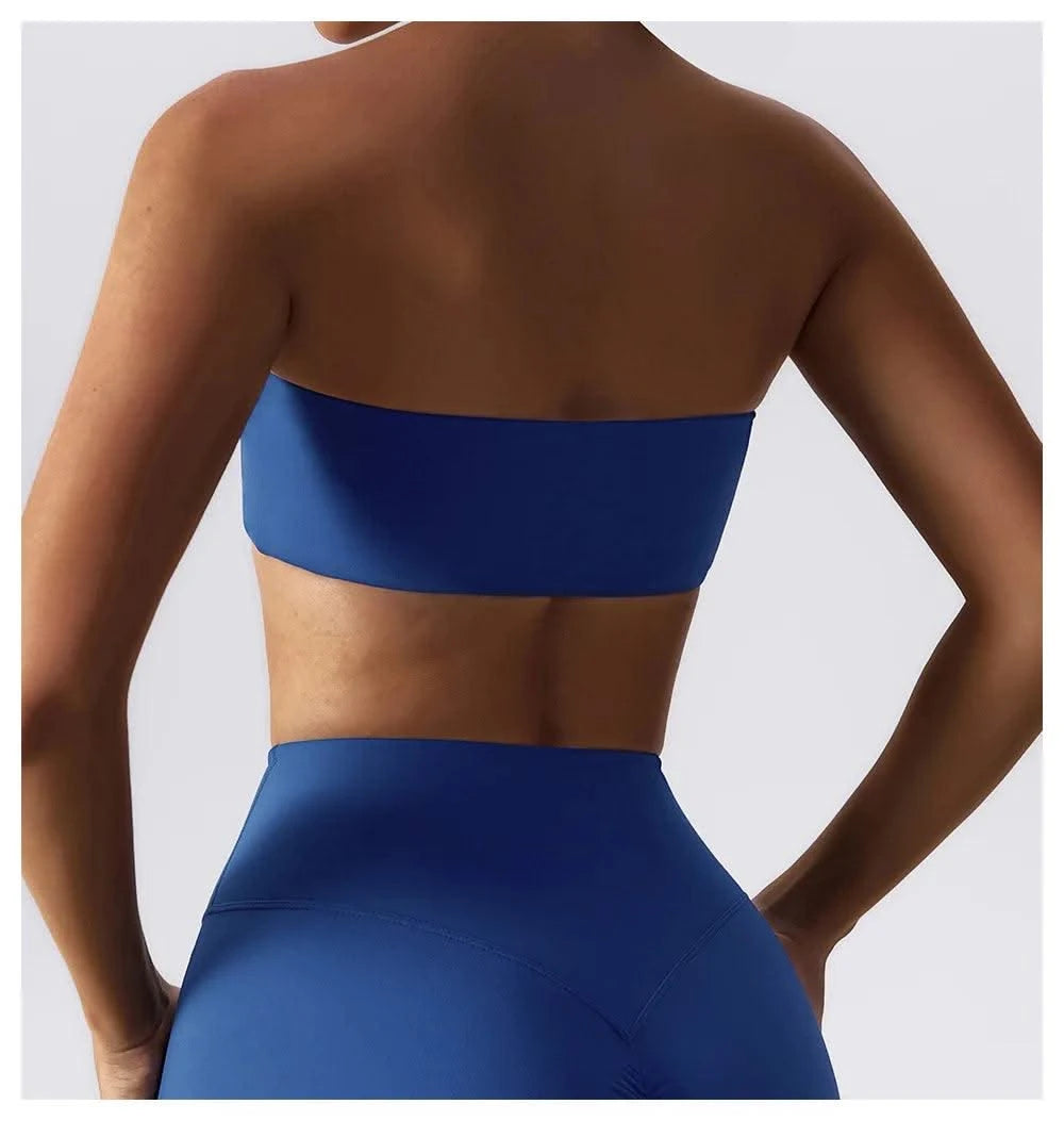 Women Strapless Bra Padded Top Stretchy Fitness Yoga Tops