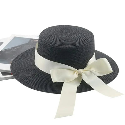 Bucket Hat Beach Summer Straw Hats for Women Flat Top Ribbon Bowknot Elegant Luxury Straw Women Summer Hats Sombreros De Mujer