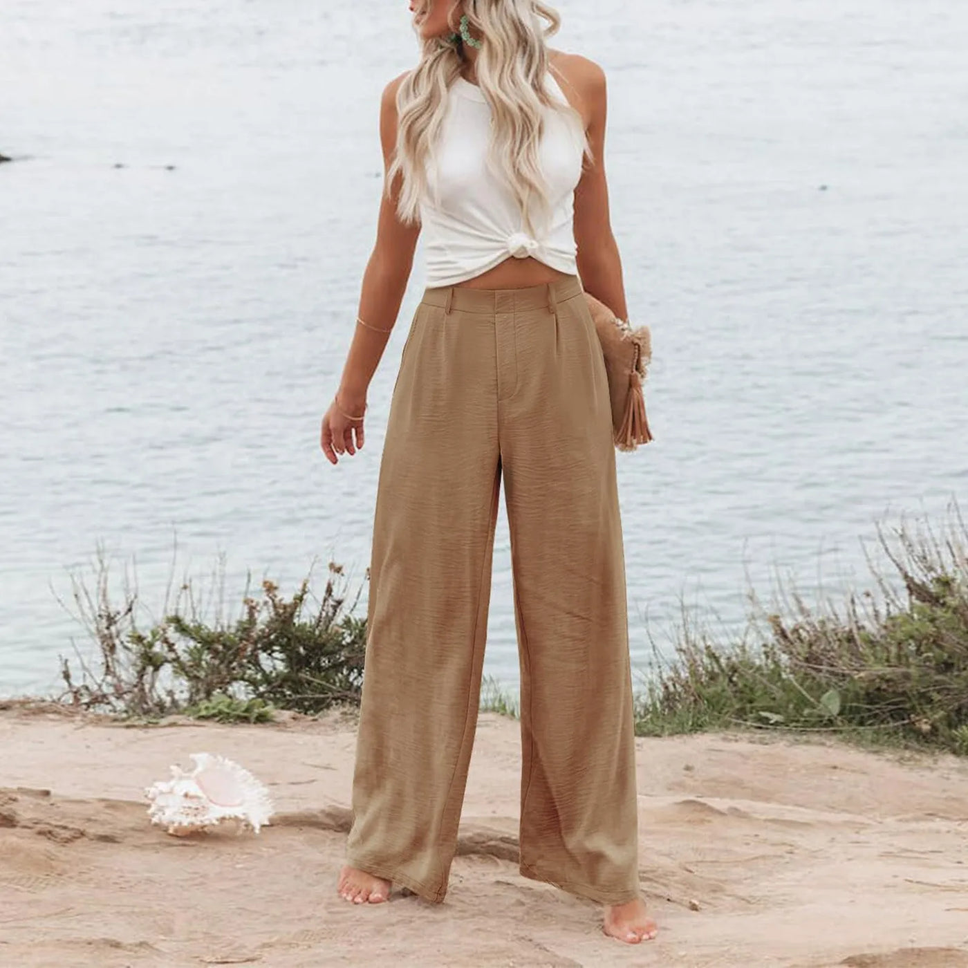 Women's Wide Leg Pants High Elastic Waisted In The Back Business Work Trousers Long Casual Pants Pants for Women Women’s Pants