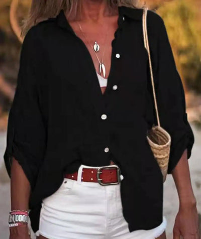 Women Cotton Linen Blouse Shirt Summer Female Turn Down Collar Three Quarter Loose Blouse Tops Woman shirts & blouses