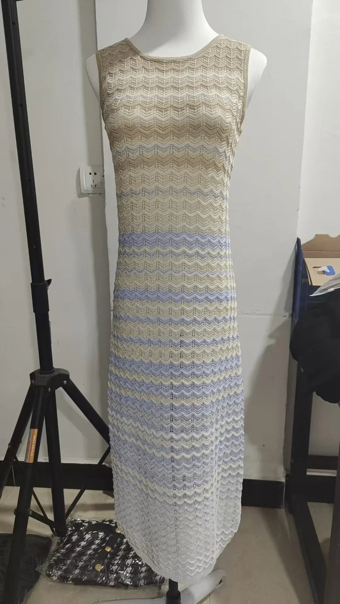 Luxurious Women Party Elegant Sequin Vest Knitted Dress Slim Sleeveless Long Dresses 2025 Summer New Female Vacation Chic Robes