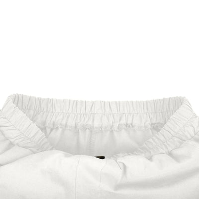 Women's Fashion Solid Color Cotton Linen Shorts - Loose Elastic Waist Capris with Pocket and Button Up Design