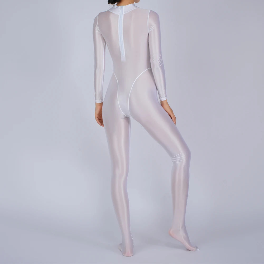 Sexy Womens Glossy Shiny Silky Tights Swimsuit Leggings Bodysuit Jumpsuit Ladies Elasticity Breathable Leotard Sleeping Romper