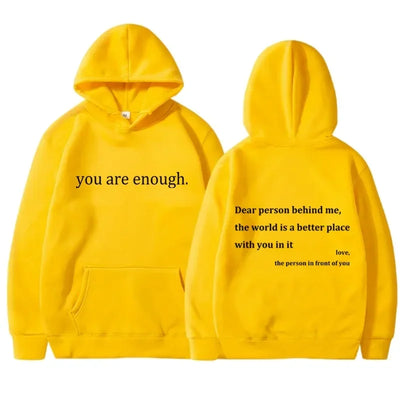 New YOU ARE ENOUGH Print Hoody Autumn Casual Sportswear Plus Fleece Elastic Tops Pullover Men's Hoodies Streetwear Sweatshirts