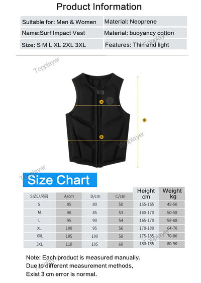 Wakesurf Life Jacket for Adults Comp Vest CE Approved Neoprene Premium Quality Impact Vest Watersports Life Jackets