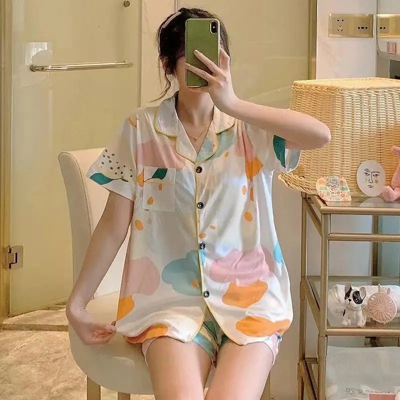 New Women Sleepwear Cartoon Pajamas Female Short  Pants Short Sleeved Summer Spring Loungewear Fashion Home Clothing Homewear