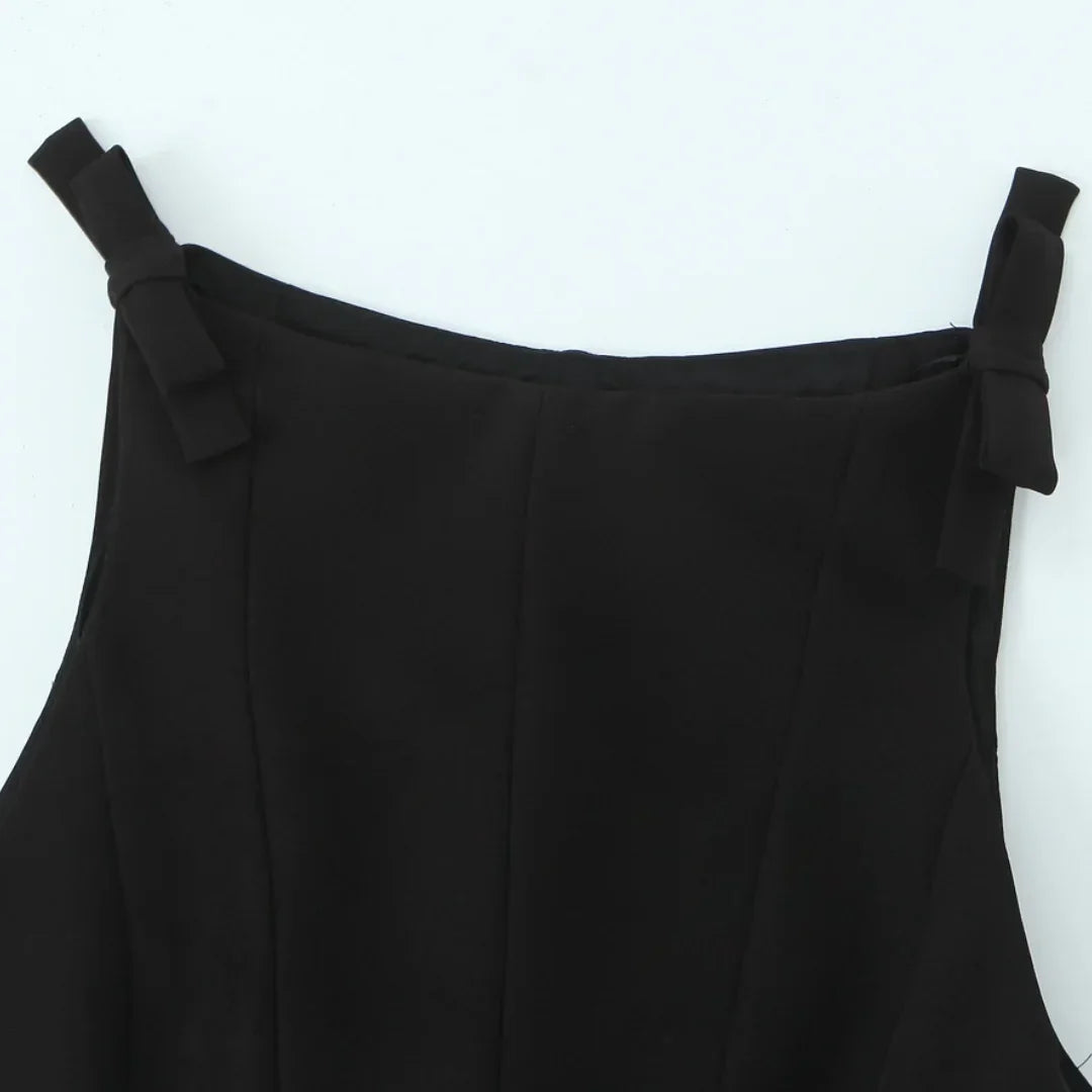 TRAF Top for Women Fashion Summer Short Skirt Hem Bow Sleeveless O-neck Blouse Street Clothing Vest Tank Chic Ladies Tops Mujer
