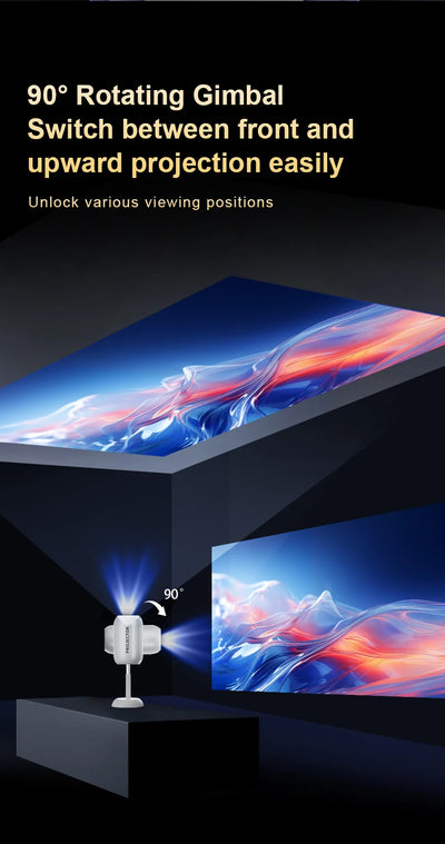 Portable Mini  Android Projector Support 4K  1080p Integrated 90°Adjustable Stand Hight Adjustment WiFi Bluetooth  ,Model:TS6