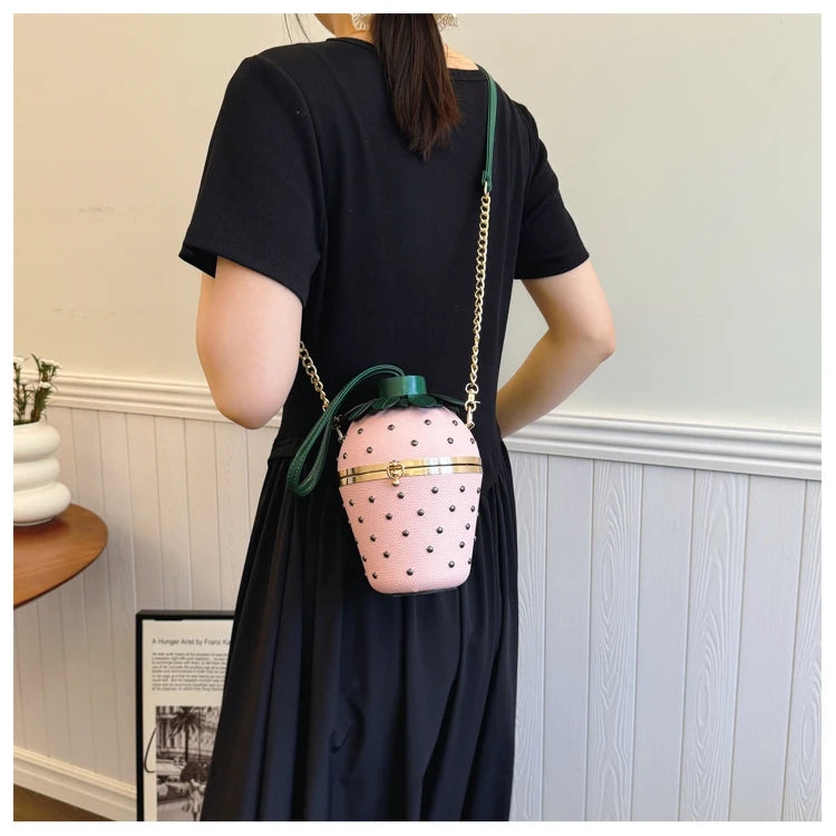 Designer Bolsos women  Shoulder Strawberry shaped rivet  Little Hand Bags Sac Handbags For Girls Ladies Purses And Crossbody