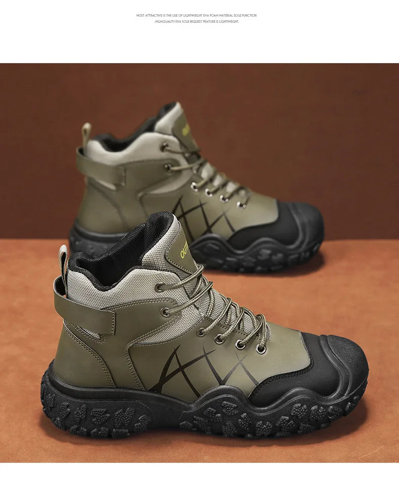 2025 Outdoor Men's Boots Hiking Shoes for Men Outdoor Boots Warm Leather Climbing Mens Shoes Waterproof Non-slip Men Ankle Boots