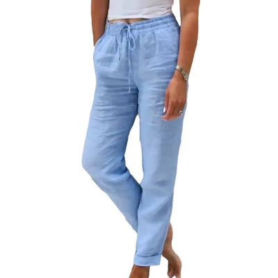 2025 Women's New Cotton And Linen Trousers Women's High Waist Elastic Casual Trousers Fashionable Street Breathable Loose Pants