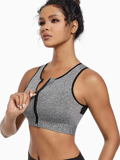 Plus Size Sports Bra for Women High-Strength Shock-Absorbing Gathering Top Running Zipper No Steel Bracket Underwear Yoga Vest