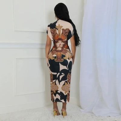 Fashionable Short Sleeve V-Neck Printed Slim Fit African Style Women's Dress K10822 Cross-Border Elegant Chic Dress