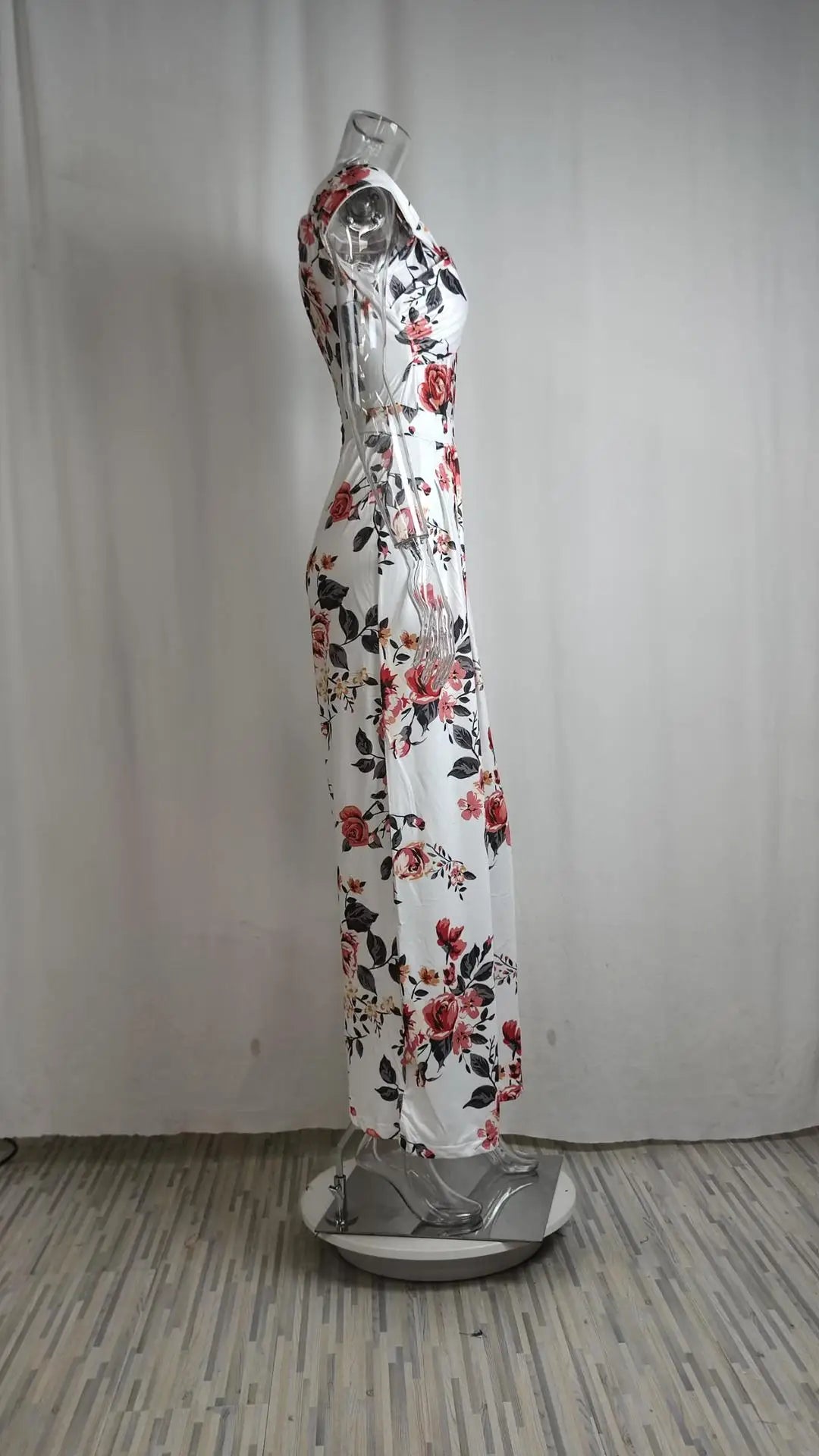 Women's Fashion Printed Casual High Waist Jumpsuit Ladies Sexy Off Shoulder Flower Short Sleeve Wide Leg Jumpsuit Woman Rompers