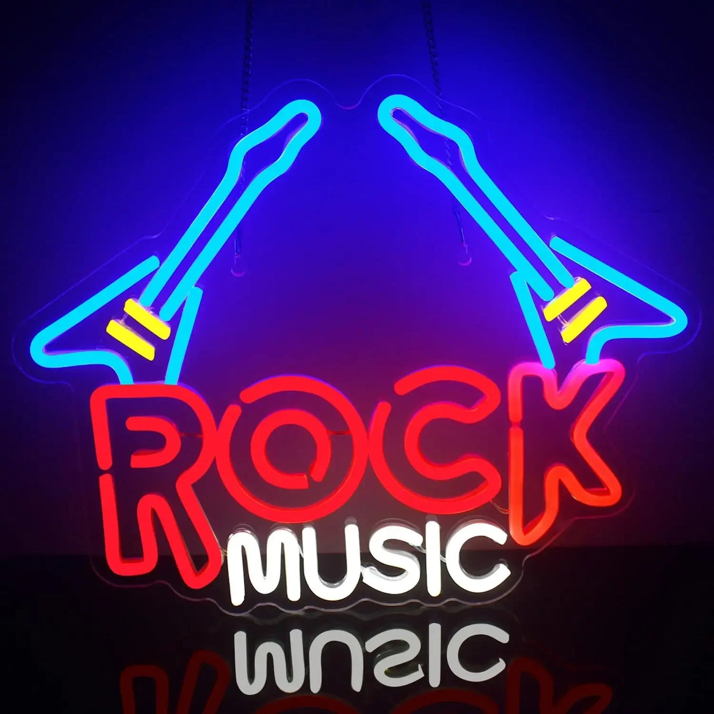 Rock Music Neon Sign Music LED Neon Sign Rock Music for Guitar Shape Neon Bedroom Kids Room Music Studio Bar Club Music Party