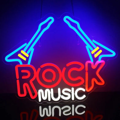Rock Music Neon Sign Music LED Neon Sign Rock Music for Guitar Shape Neon Bedroom Kids Room Music Studio Bar Club Music Party