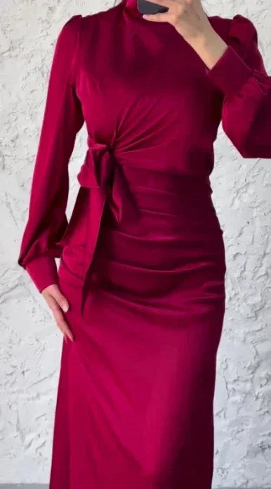 Dresses for Women 2024 Autumn Elegant Fashion Temperament Commuting Long Sleeves Round Neck Skinny Satin Party Evening Dress