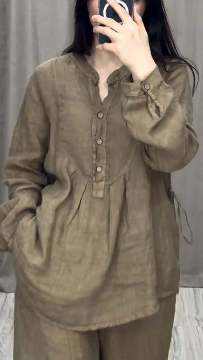 Women's 2 Piece Set Fashion Office Lady Cotton Linen Long-sleeve Casual Loose Wide-leg Pants Suit 2024 Spring Autumn Women Sets